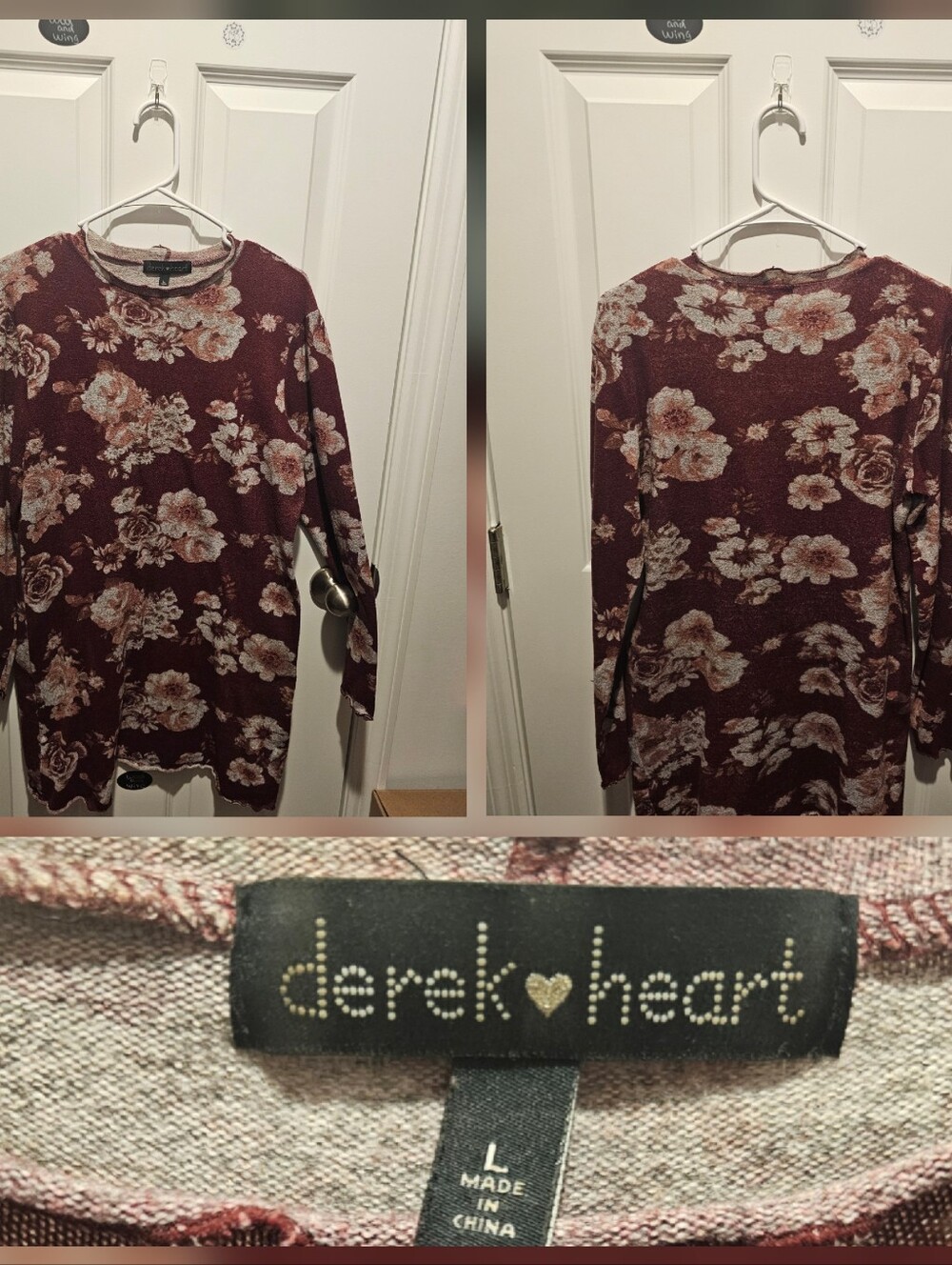Derek Heart Burgundy Floral Crewneck Sweater